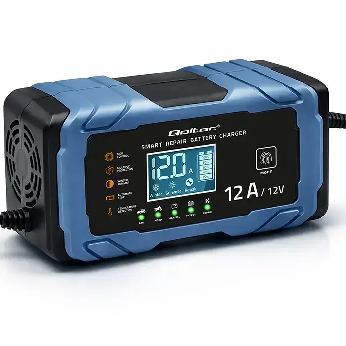 Qoltec Intelligent microprocessor charger 12V 12A | Rectifier with repair function | AGM GEL LiFePO4 | 9-stage charging  Photo