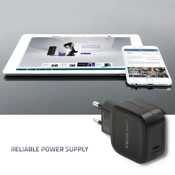 Qoltec Charger | 20W | 5-12V | 1.67-3A | USB type C | PD | Black Photo