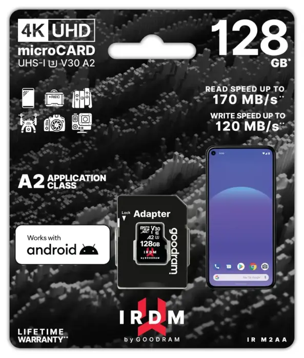 GOODRAM Memory MicroSD Card IRDM - 128GB with adapter UHS I U3 V30 A2 170MB/s Фото num