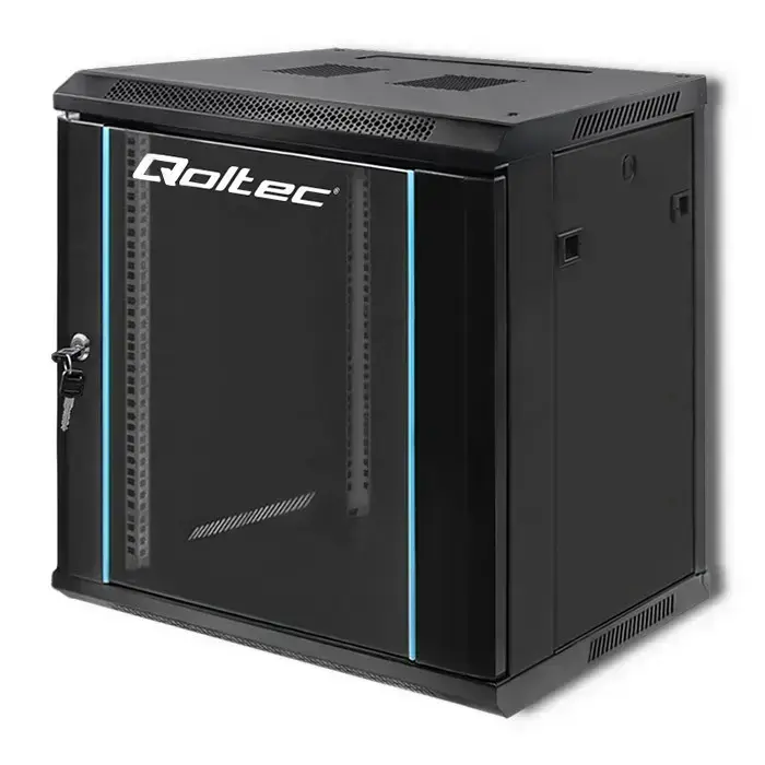 Qoltec RACK Cabinet 19" | 12U | 600 x 635 x 450 | Tempered doors | Hanging | Steel case | Lock | Black Фото num