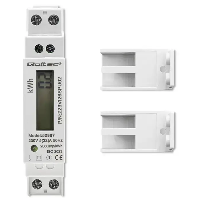 Qoltec Single-phase electronic energy meter | DIN rail | 230V | LCD | 1P | Slim Фото num