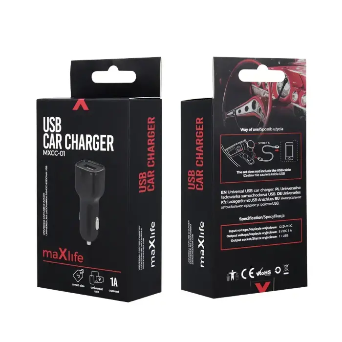 Maxlife MXCC-01 auto lādētājs | 5W | USB-A | melns Foto 6