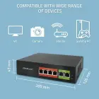 Qoltec FAST Ethernet PoE SWITCH | 4x RJ45 PoE | 2x RJ45 Uplink | 65W | 10/100 Mb/s Photo