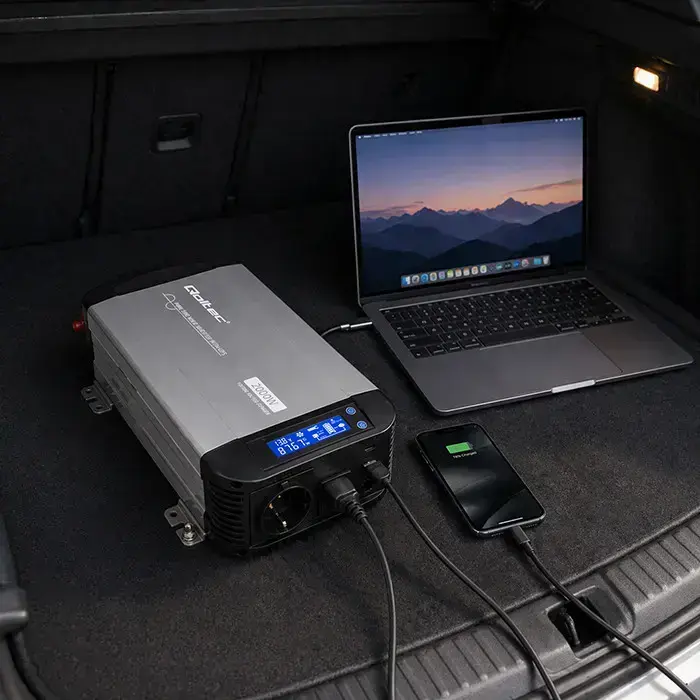 Qoltec Pure Sine Wave Inverter with UPS | 12V to 230V | 1000/2000W | LCD | USB | USB-C | Compatible with LiFePO4 GEL AGM  Foto 10