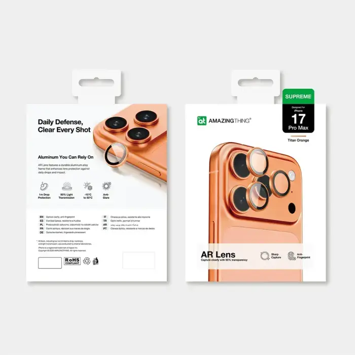 AmazingThing Camera Glass Protector for iPhone 17 Pro | Pro Max - with Orange Frame Foto 4