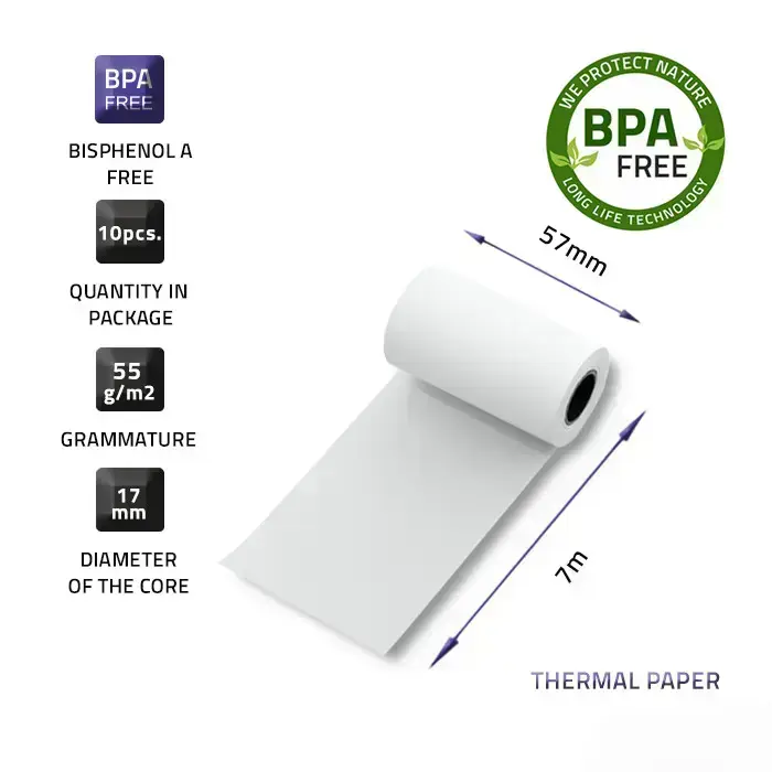 Qoltec Thermal roll 57 x 7 | 55g/m2 | 10pcs | BPA free Photo