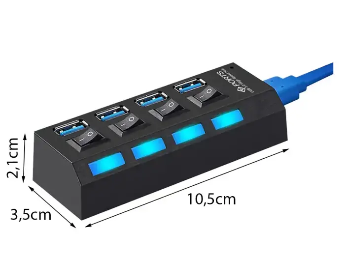 Переходник (разветвитель) Fusion USB 3.0 на 4 x USB 3.0 | 5 Гбит|с с отдельными кнопками включения и выключения черный Фото num
