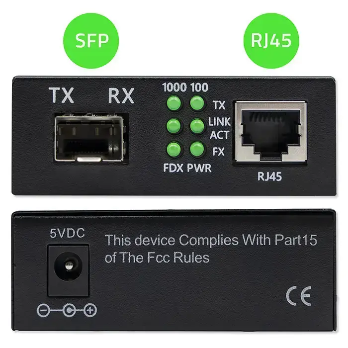 Qoltec Bidirectional Ethernet SWITCH Media Converter 1x RJ45 1x SFP| 1000Mbps | 5V Foto 5
