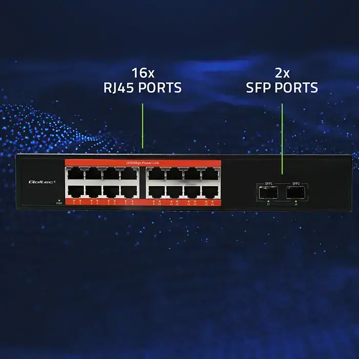 Qoltec Gigabit Ethernet SWITCH | 16x RJ45 | 2x SFP | 1000 Mb/s Photo