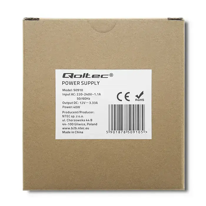 Qoltec DIN rail power supply | 40W | 12V | 3.33A | White | Slim Фото num