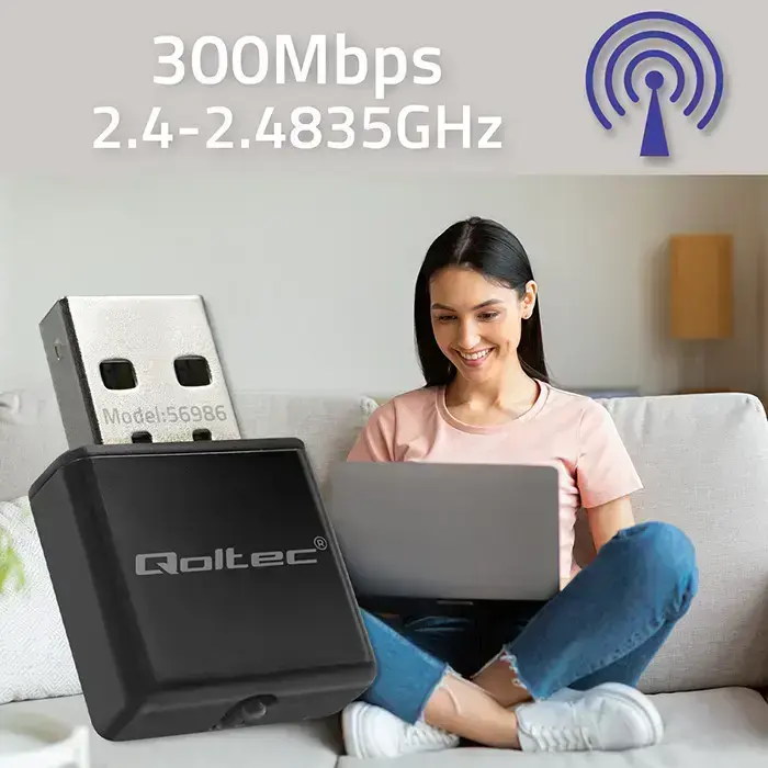 Qoltec Wireless Ultra High Speed Mini Adapter NANO WiFi | Standard N | USB 2.0 | 300Mbps Фото num