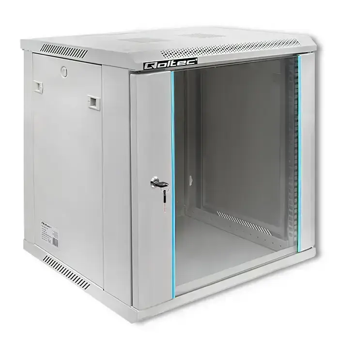 Qoltec RACK Cabinet 19" | 12U | 600 x 635 x 450 | Tempered doors | Hanging | Steel case | Lock | Grey Фото num