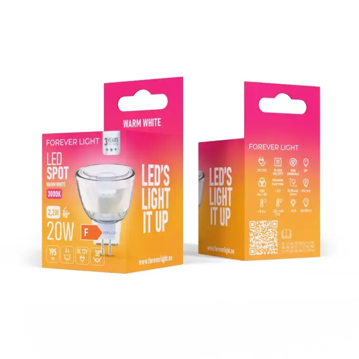Forever Light LED Bulb G4 MR11 38° 2.2W 195lm 3000K 12V glass class F Фото num