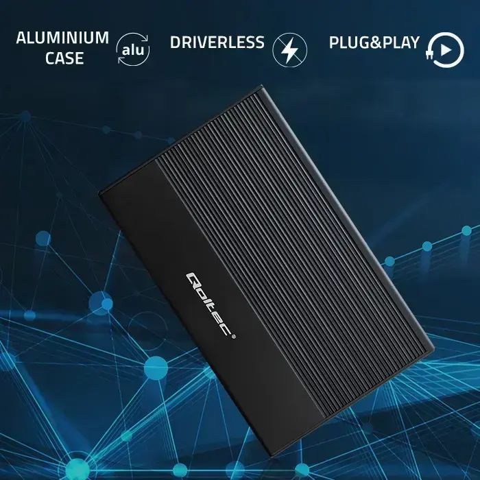 Qoltec Aluminium Enclosure | SSD HDD 2.5'' drive | SATA | USB 3.0 | Super speed 5Gb/s | 2TB | Black Фото num