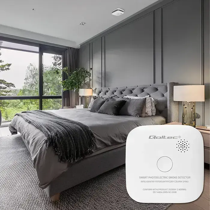 Qoltec Certified Wireless Smoke Detector with Battery | Sensor life: 10 years | Battery life: 10 years | Alarm: 85dB | LED Фото num