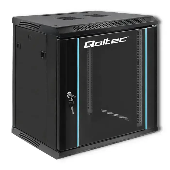 Qoltec RACK Cabinet 19" | 12U | 600 x 635 x 450 | Tempered doors | Hanging | Steel case | Lock | Black Фото num