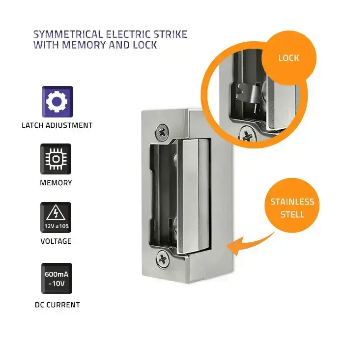 Qoltec Electric strike With lock and memory | 12V | Stainless steel Photo