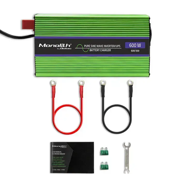 Qoltec Pure Sine Wave Inverter Monolith | battery charger | UPS | 300W | 600W |  12V to 230V Photo