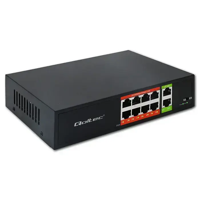 Qoltec FAST Ethernet PoE SWITCH | 8x RJ45 PoE | 2x RJ45 Uplink | 120W | 10/100 Mb/s Photo