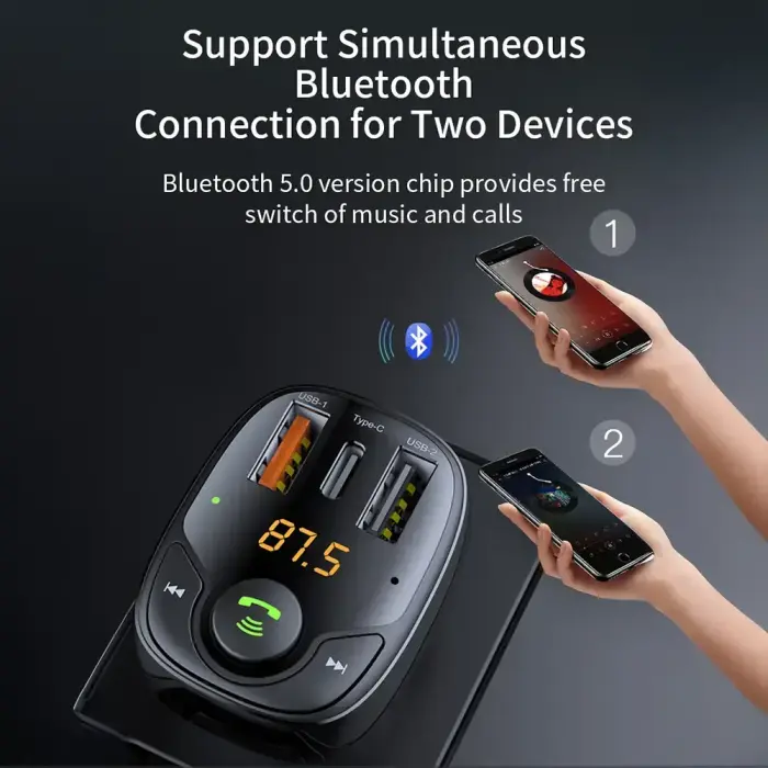 Rock Transmiter FM B301 MP3, Bluetooth - 2xUSB + Type C + micro SD - 36W black Foto 6