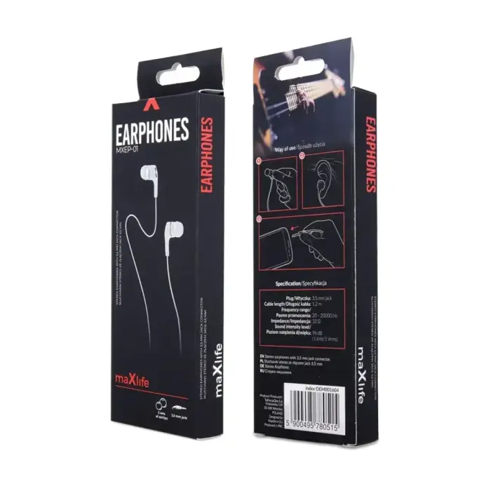 Maxlife wired earphones MXEP-01 jack 3,5mm white Photo