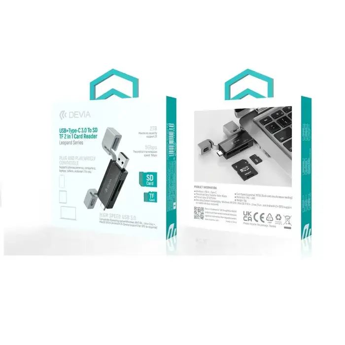 Devia card reader 2in1 EL240 USB/USB-C 3.0 black Foto 18