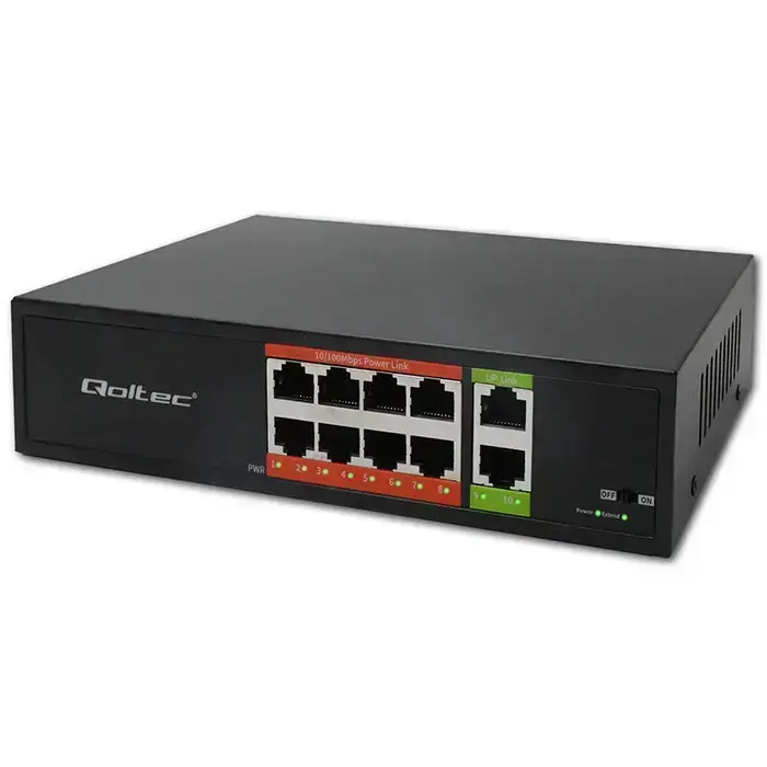 Qoltec FAST Ethernet PoE SWITCH | 8x RJ45 PoE | 2x RJ45 Uplink | 120W | 10/100 Mb/s Photo