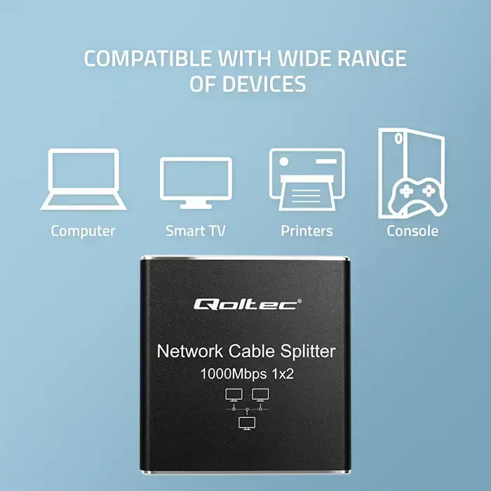 Qoltec Splitter mini SWITCH 1x2 port RJ45 | 1000Mbps | USB-C | Aluminium Photo