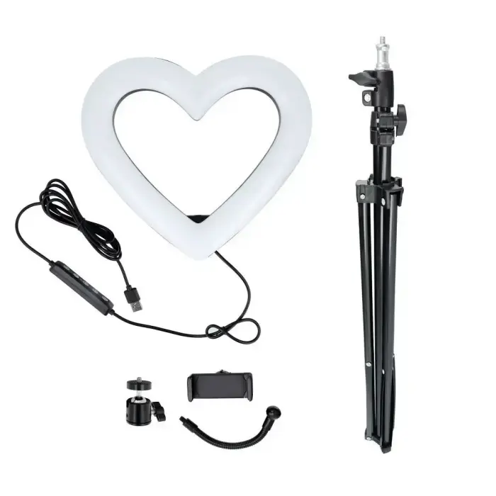 LED Ring Stream RGB lamp 10" with holder for mobile HEART + tripod JM26-10 black Фото num