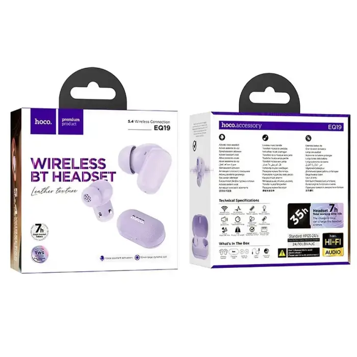 Wireless earphones Hoco TWS EQ19 purple Photo