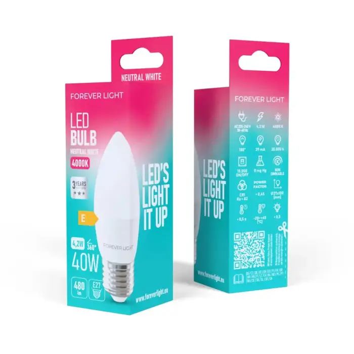 Forever Light LED Bulb E27 C37 4.2W 480lm 4000K class E Фото num