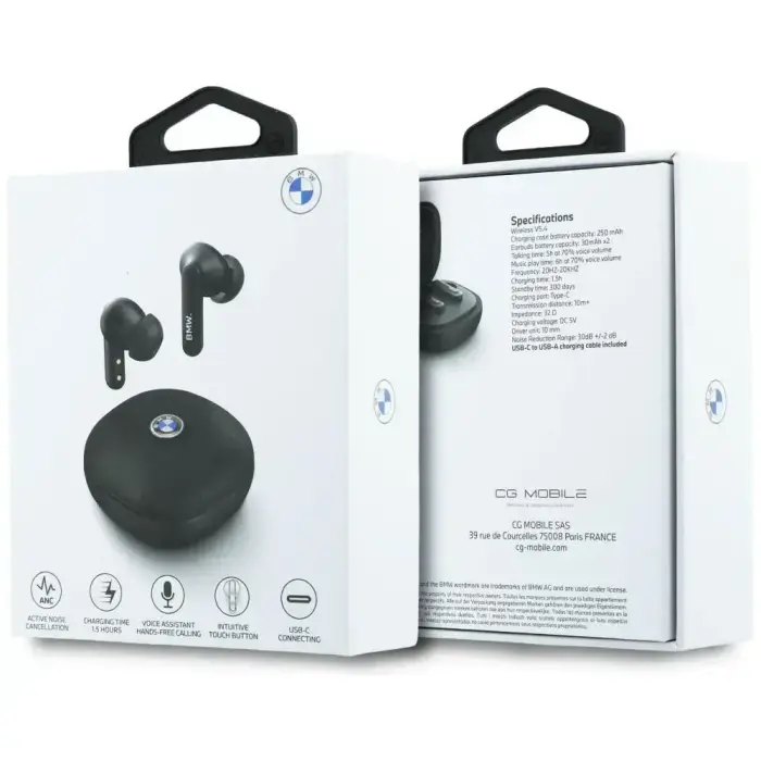 Headphones Bluetooth TWS BMW Leather      Metal Logo ENC black Foto 6