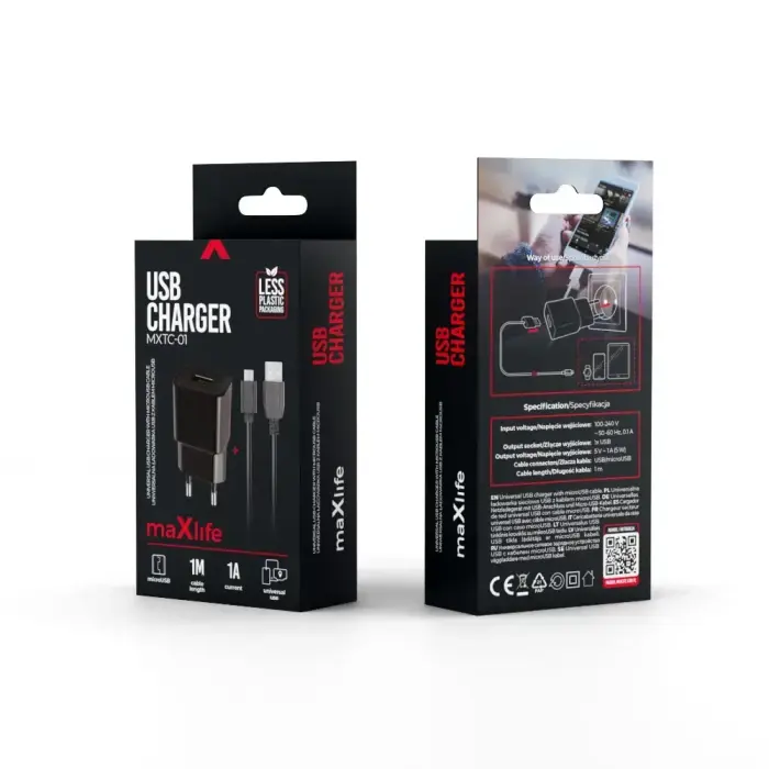Maxlife MXTC-01 tīkla lādētājs | 5W | USB-A | Micro USB vads komplektā | melns Foto 5