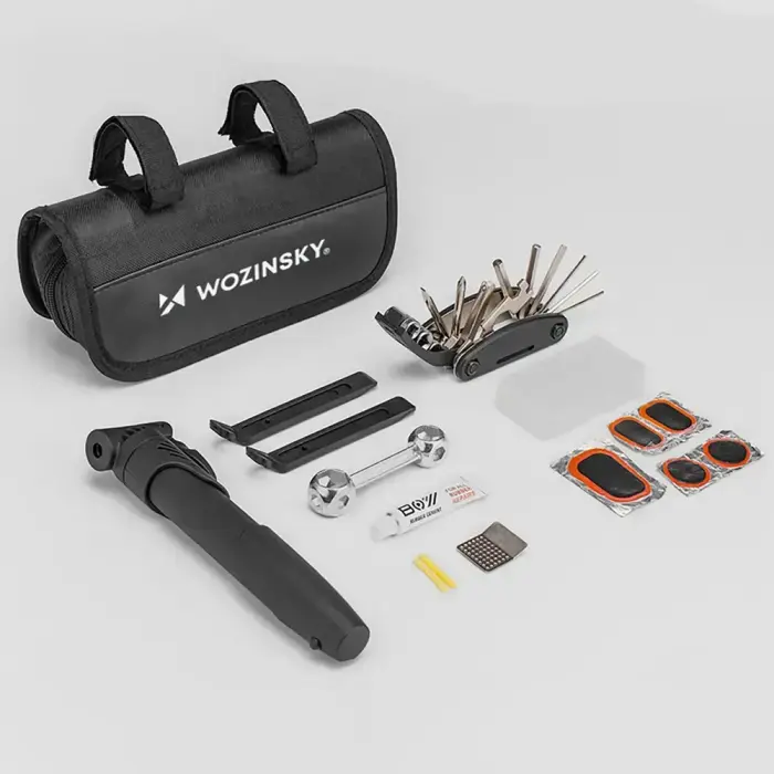 Wozinsky WMZ-01N tool kit, 16-in-1 bicycle multitool, pump, wrenches, inner tube kit - black Фото num