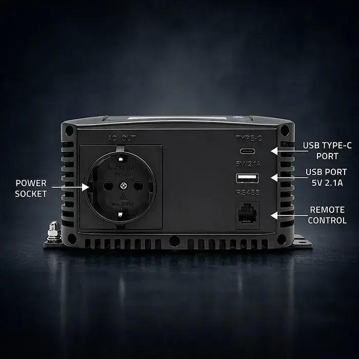 Qoltec Pure Sine Wave Inverter | 12V to 230V | 1000/2000W | LCD | USB | USC-C | Compatible with LiFePO4 GEL AGM  Foto 13
