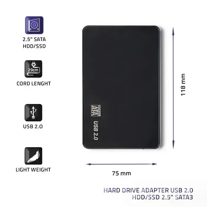 Qoltec External Hard Drive Case HDD/SSD 2.5'' SATA3 | USB 2.0 | Black Фото num
