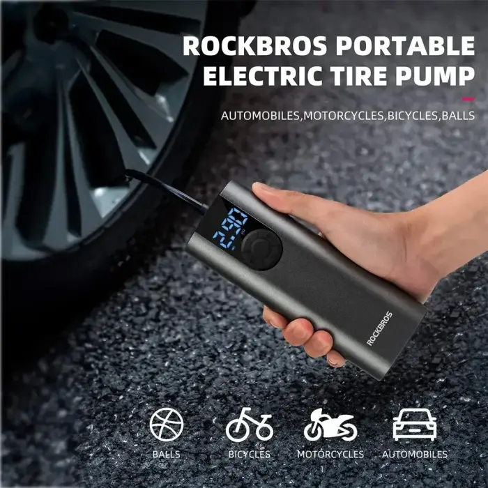 Rockbros 42720001001 Electric Bike Pump with LED Display + USB-C - USB-A Cable - Black Фото num