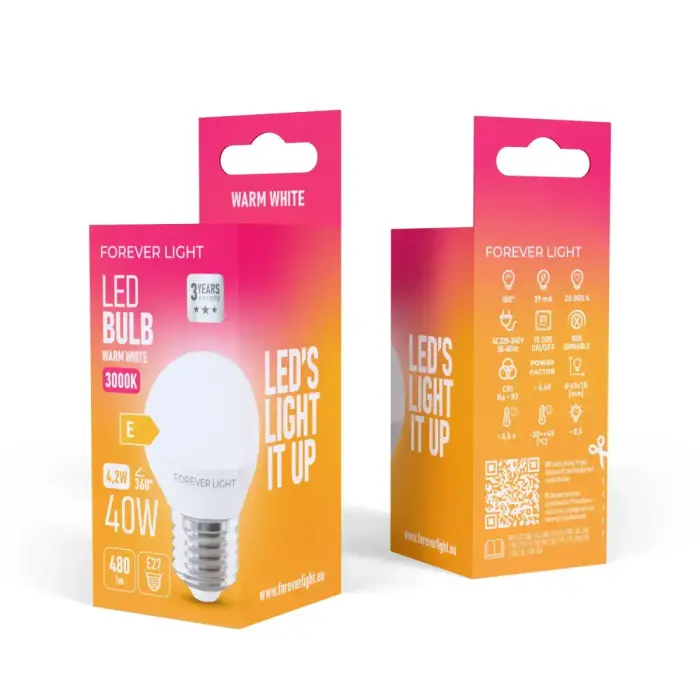 Forever Light LED Bulb E27 G45 4.2W 480lm 3000K class E Foto 3