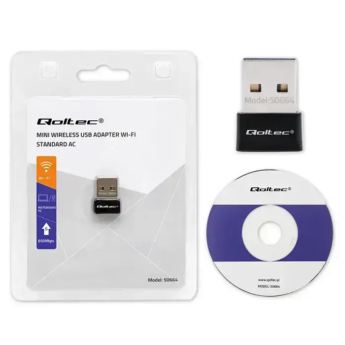 Qoltec Ultrafast Mini Wireless USB Wi-Fi Adapter | AC standard | 650Mbps Photo