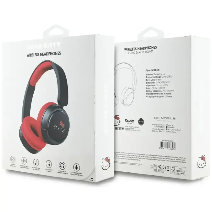Słuchawki nauszne Hello Kitty Face Logo   Bluetooth czerwony Foto 5