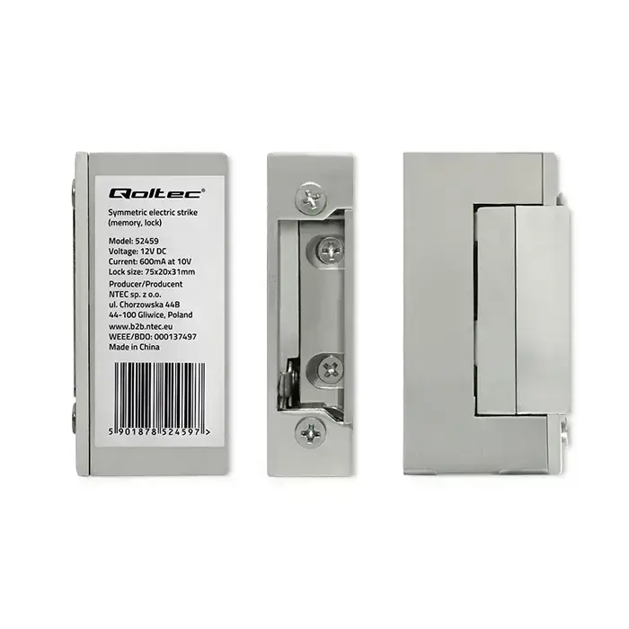 Qoltec Electric strike With lock and memory | 12V | Stainless steel Photo