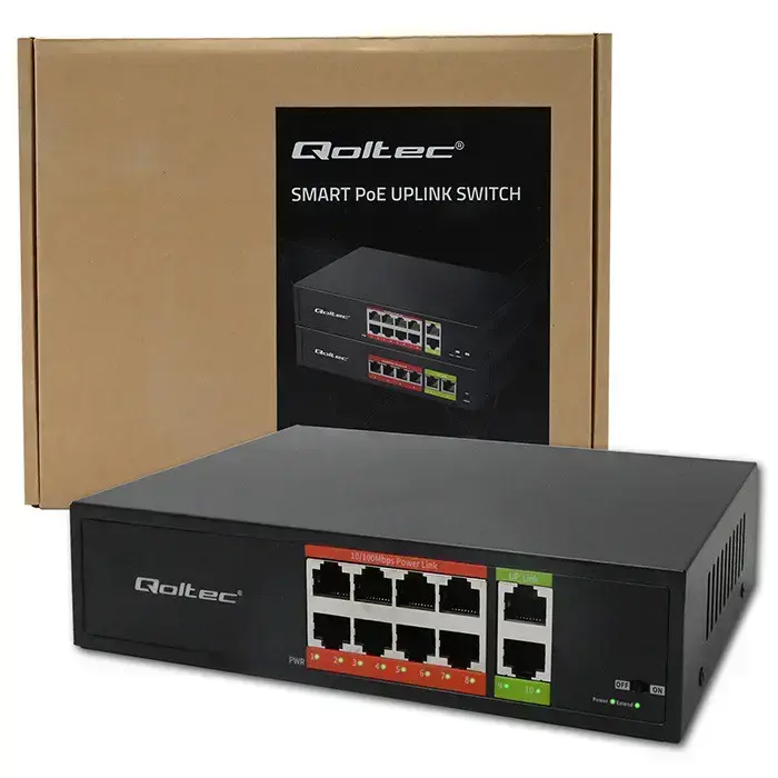 Qoltec FAST Ethernet PoE SWITCH | 8x RJ45 PoE | 2x RJ45 Uplink | 120W | 10/100 Mb/s Photo