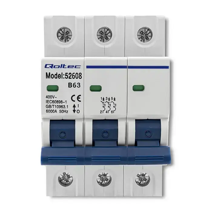 Qoltec Overcurrent Circuit Breaker B63| Fuse | AC | 63A | 3P Фото num