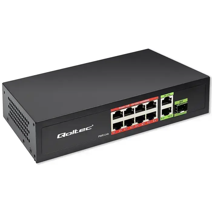 Qoltec FAST Ethernet PoE SWITCH 8x RJ45 PoE 2x RJ45 Uplink 1x SFP | 120W | 1000 Mb Photo