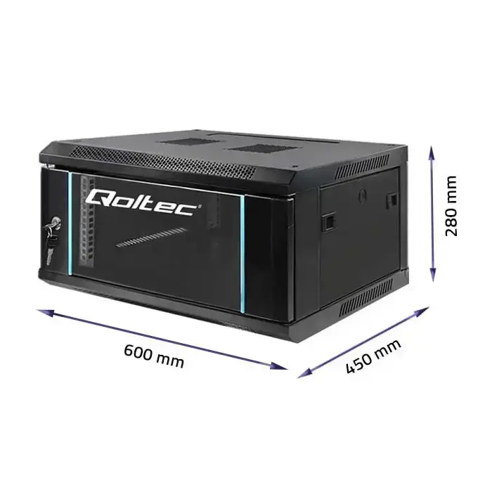 Qoltec RACK Cabinet 19" | 4U | 600 x 280 x 450 | Tempered doors | Hanging | Steel case | Lock | Black Фото num