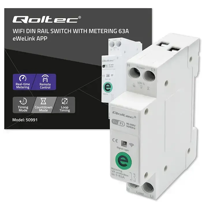 Qoltec Wi-fi DIN rail relay with electricity meter 63A| eWeLink by Sonoff | Wi-Fi | LED Фото num