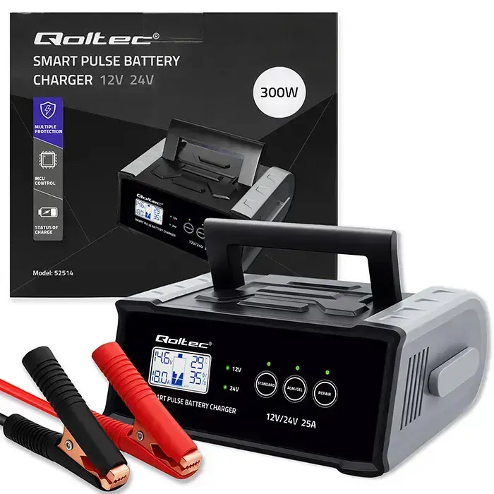 Qoltec Intelligent microprocessor charger 12V 24V 25A | Rectifier with repair function for AGM GEL SLA battery | LCD Фото num