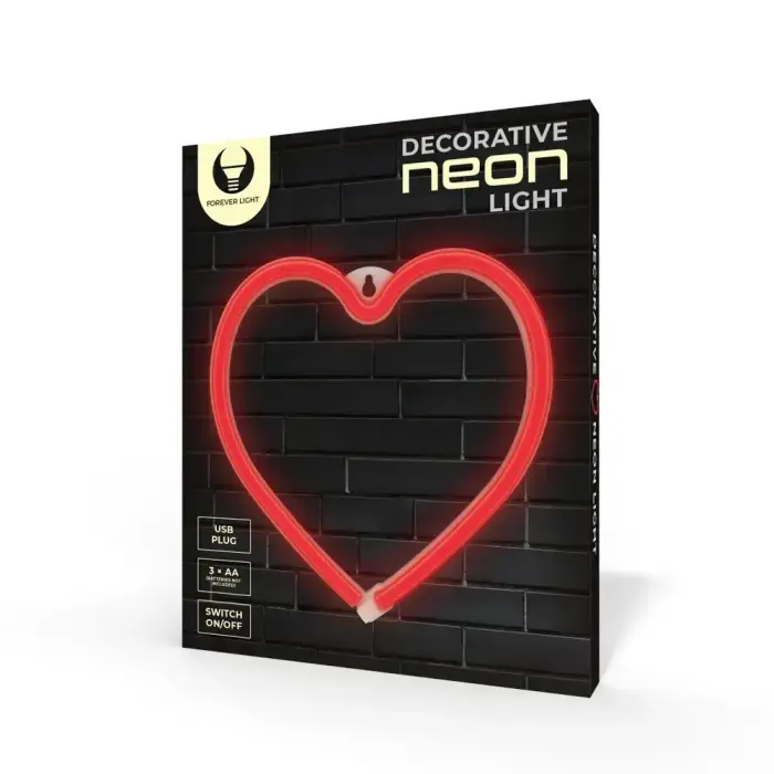 Neon LED Light HEART red Bat + USB FLNE07 Forever Light Фото num