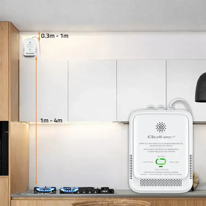 Qoltec Certified natural gas and carbon monoxide (CO) leak detector | CH4 | CO | NG | Tuya | Wi-Fi | 85dB alarm | LED Фото num