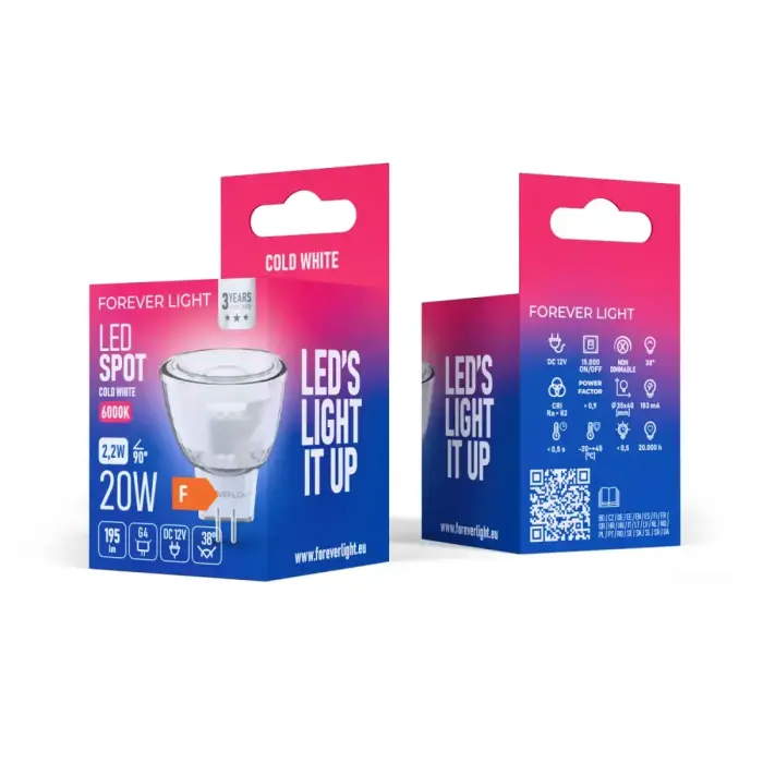 Forever Light LED Bulb G4 MR11 38° 2.2W 195lm 6000K 12V glass class F Фото num